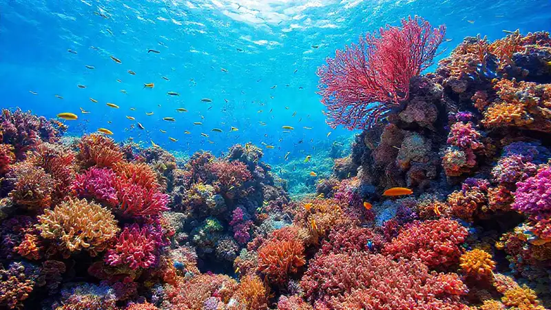 Arrecifes de coral vibrantes y coloridos