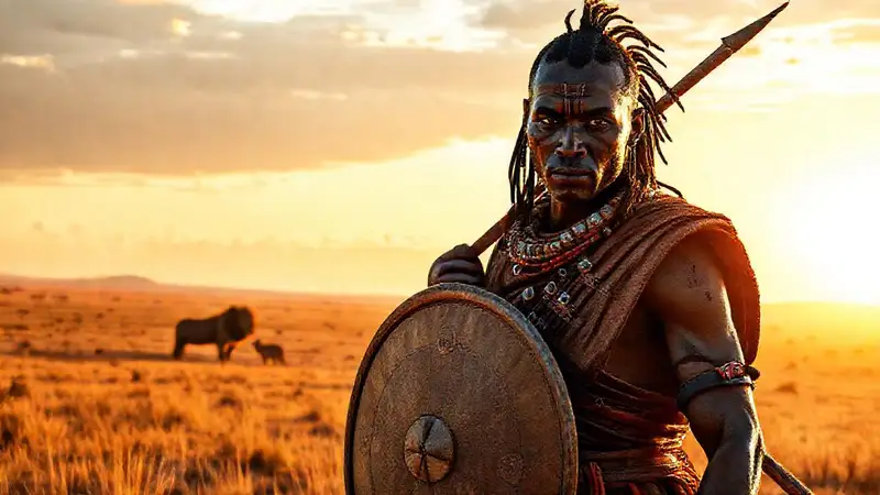Guerrero Maasai, sol y león