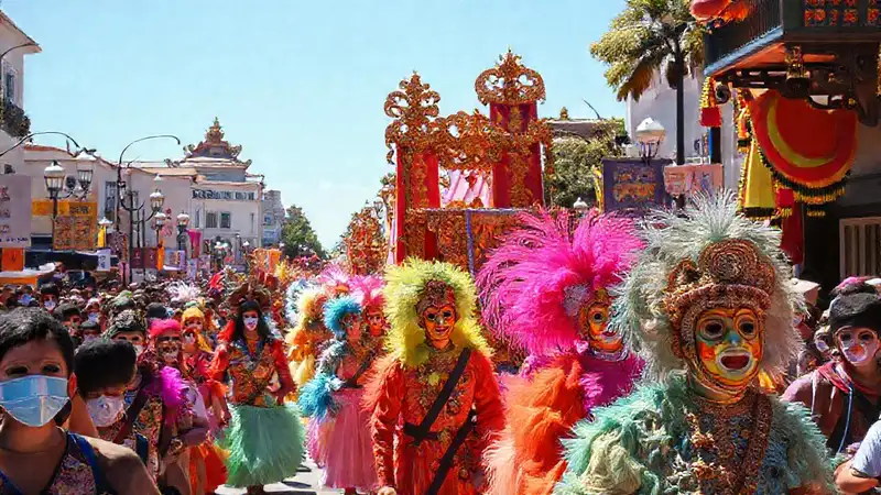 Una fiesta callejera vibrante y colorida