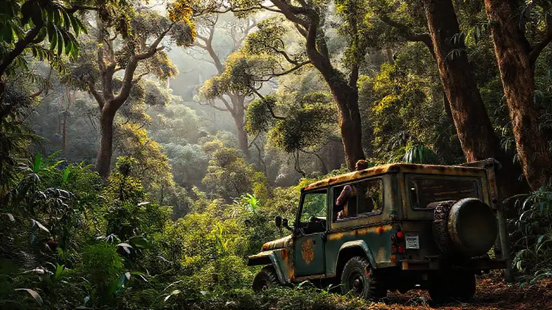 Viajero aventurero explora selva exuberante