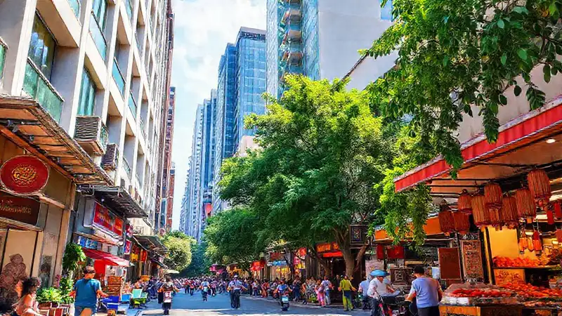 Una calle vibrante y bulliciosa en Vietnam
