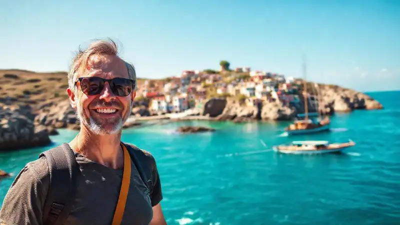 Un guía sonríe en un paraíso brillante