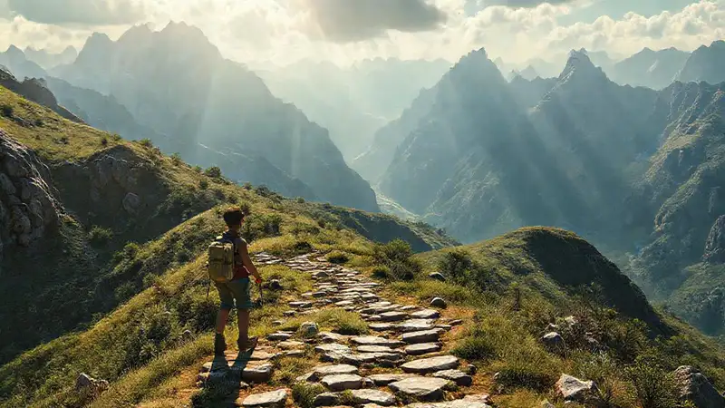 Un caminante contempla un paisaje sagrado