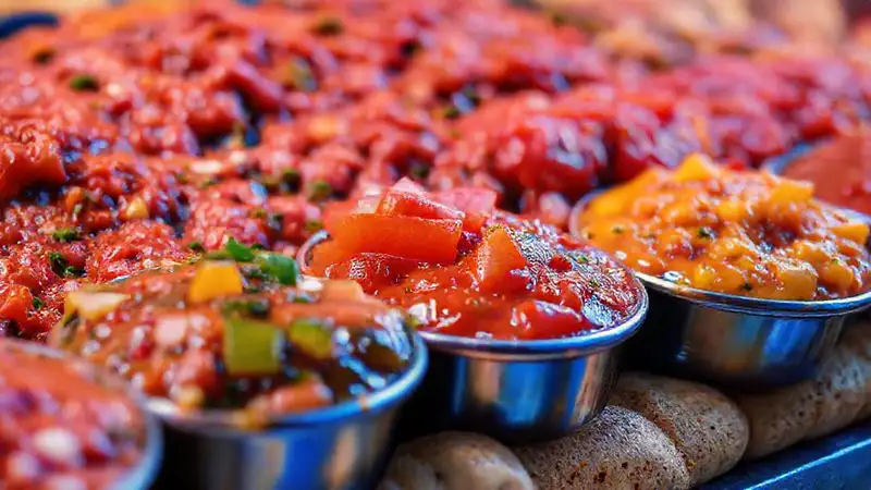 Salsas coloridas y shawarma apetecibles