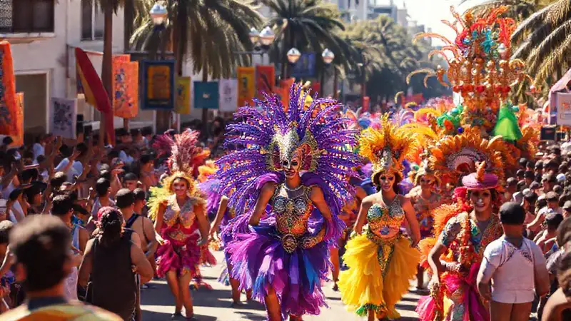Un desfile carnavalero vibrante y colorido
