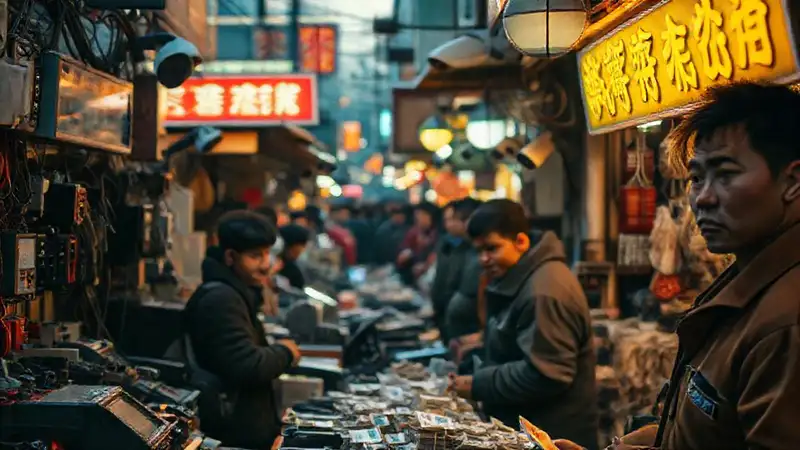 Mercado vibrante y vigilado en China