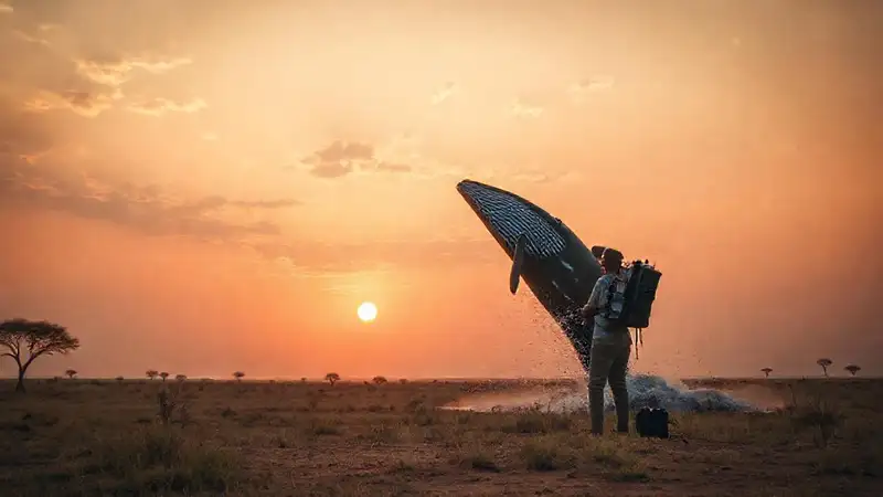 Un viajero observa una ballena en el safari