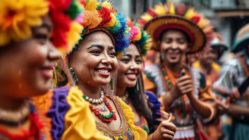 Un alegre desfile colombiano, vibrante y colorido