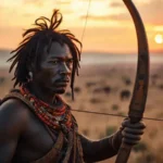 Cazador tribal en la savana dorada