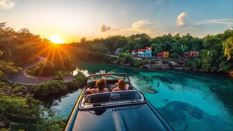 Un par feliz en paraíso tropical