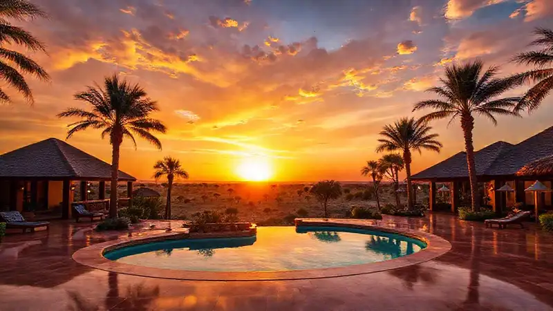 Un lujoso resort ofrece un atardecer africano