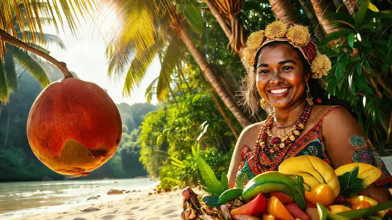 Una playa tropical, exuberante y colorida