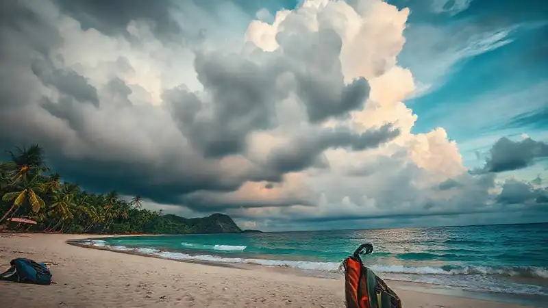 Una playa tropical enfrenta una tormenta