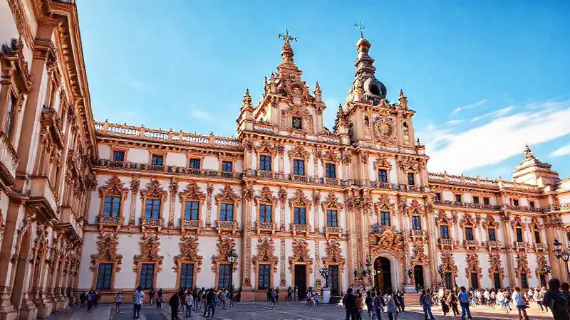Palacio real español imponente bajo sol