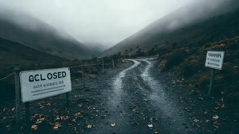 Senderos cerrados en paisaje neozelandés sombrío