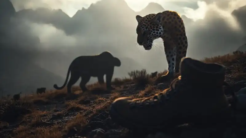 Jaguar solitario en paisaje patagónico