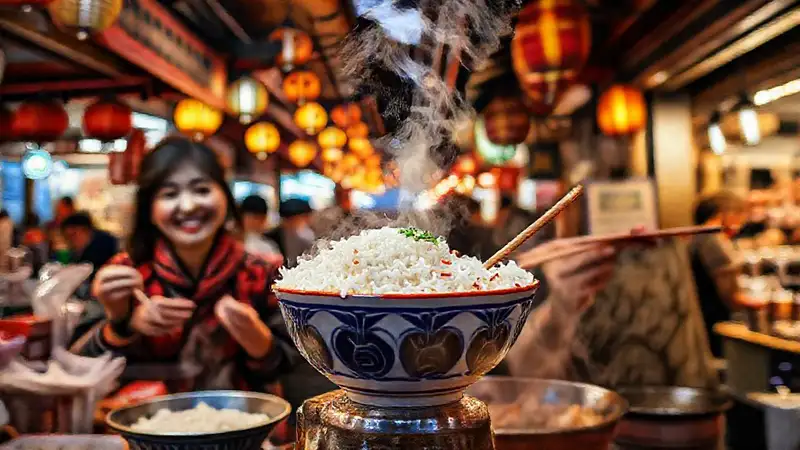 Un bowl de arroz coreano delicioso brilla