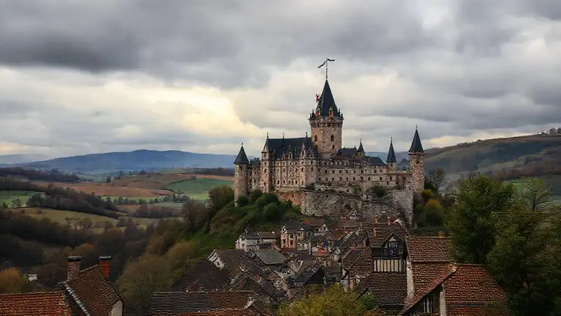 Castillo medieval baña un paisaje sereno