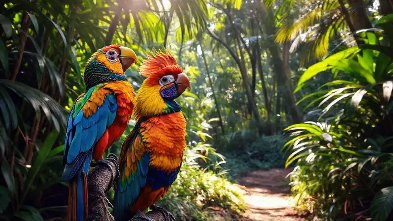 Aves coloridas en selva tropical