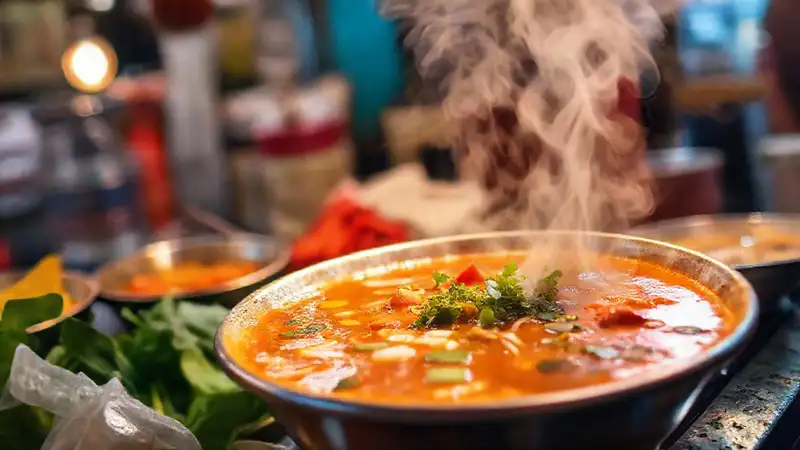 Laksa vibrante emana aromas y colores