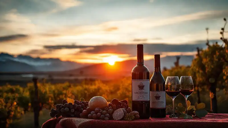 Vino argentino, atardecer, paisaje patagónico
