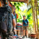 Viajero feliz explora Asia con equipo económico