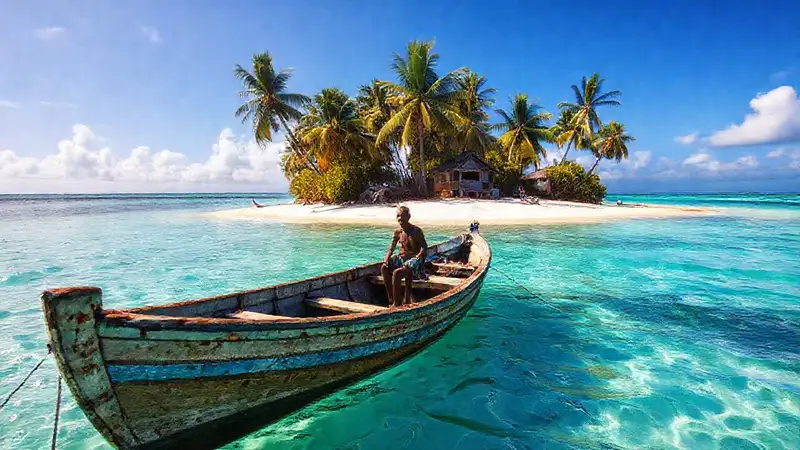 Un hombre local observa la isla