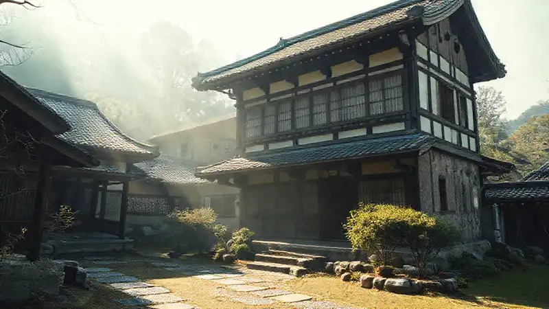 Un tranquilo paisaje japonés antiguo y sereno