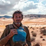 Viajero cansado busca supervivencia en el desierto