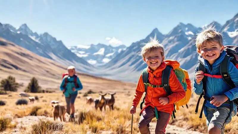 Niños felices exploran Patagonia radiante