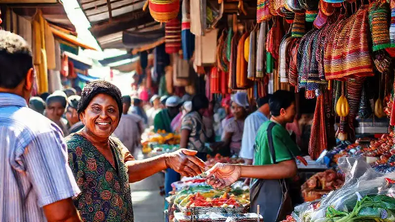Mercado indonesio vibrante y acogedor