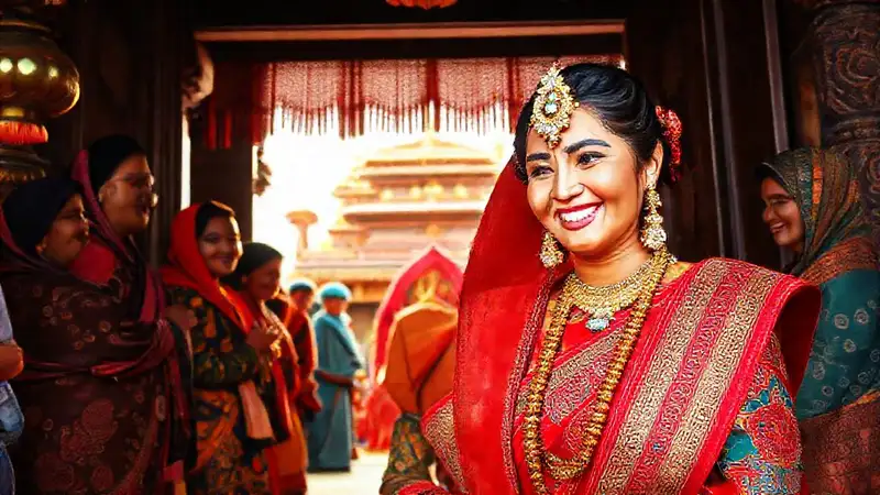 Una novia nepalí celebra un ritual feliz