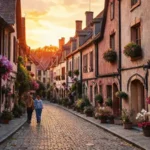 Un pueblo europeo romántico se ilumina