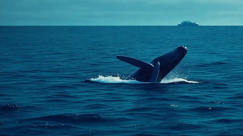 Ballenas jorobadas y azules en el océano